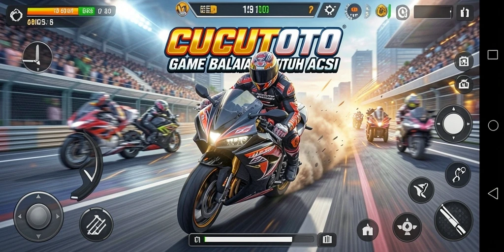 Tampilan menarik dari gameplay CUCUTOTO dengan balapan motor yang seru.