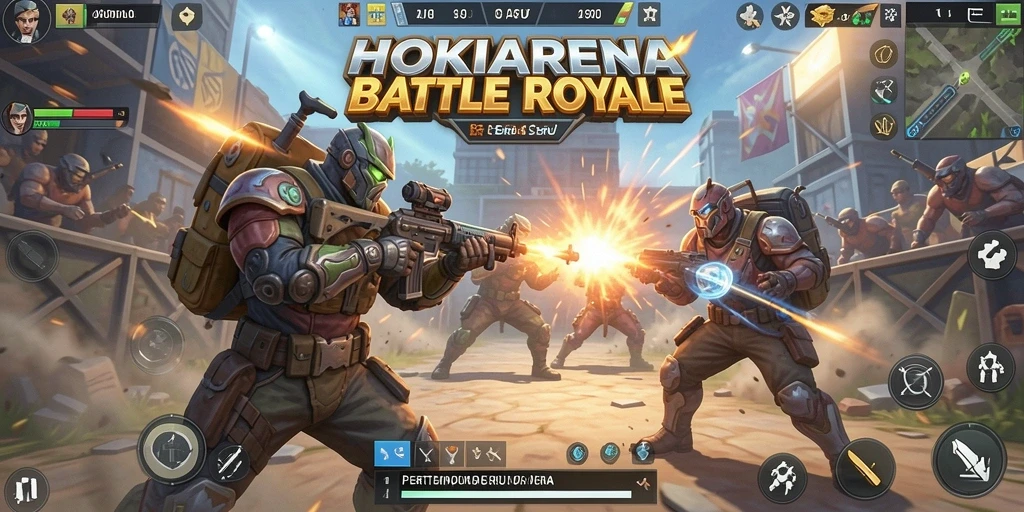 Tampilan gameplay intens di HOKIARENA dengan aksi pertempuran seru.