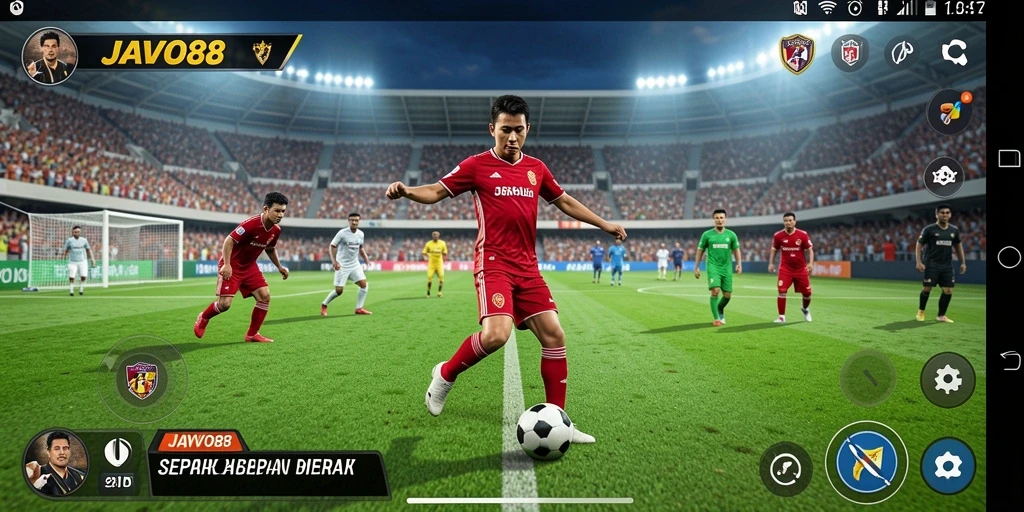 Tampilan gameplay <strong>JAVO88</strong> yang seru dan menegangkan di lapangan sepak bola.