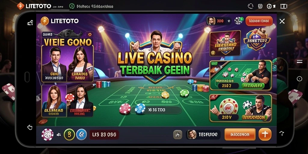 Screenshot gameplay LITETOTO menampilkan dealer langsung dalam suasana kasino yang nyata.