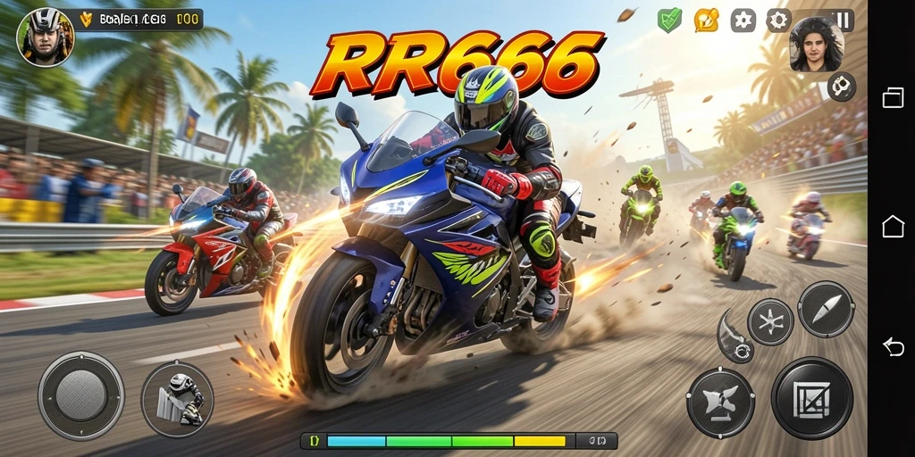 Gameplay balapan motor yang seru dan mendebarkan di RR666.